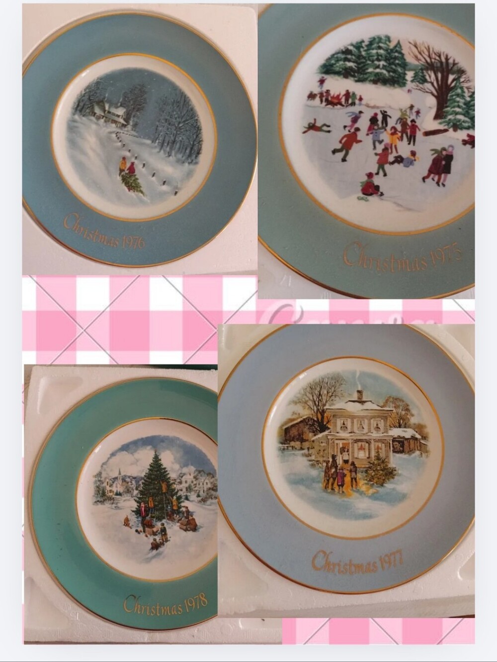 Vintage 4 Avon Christmas Plate Box Set  1975,'76,'77,'78